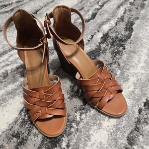 Healed brown leather sandals- size 8.5